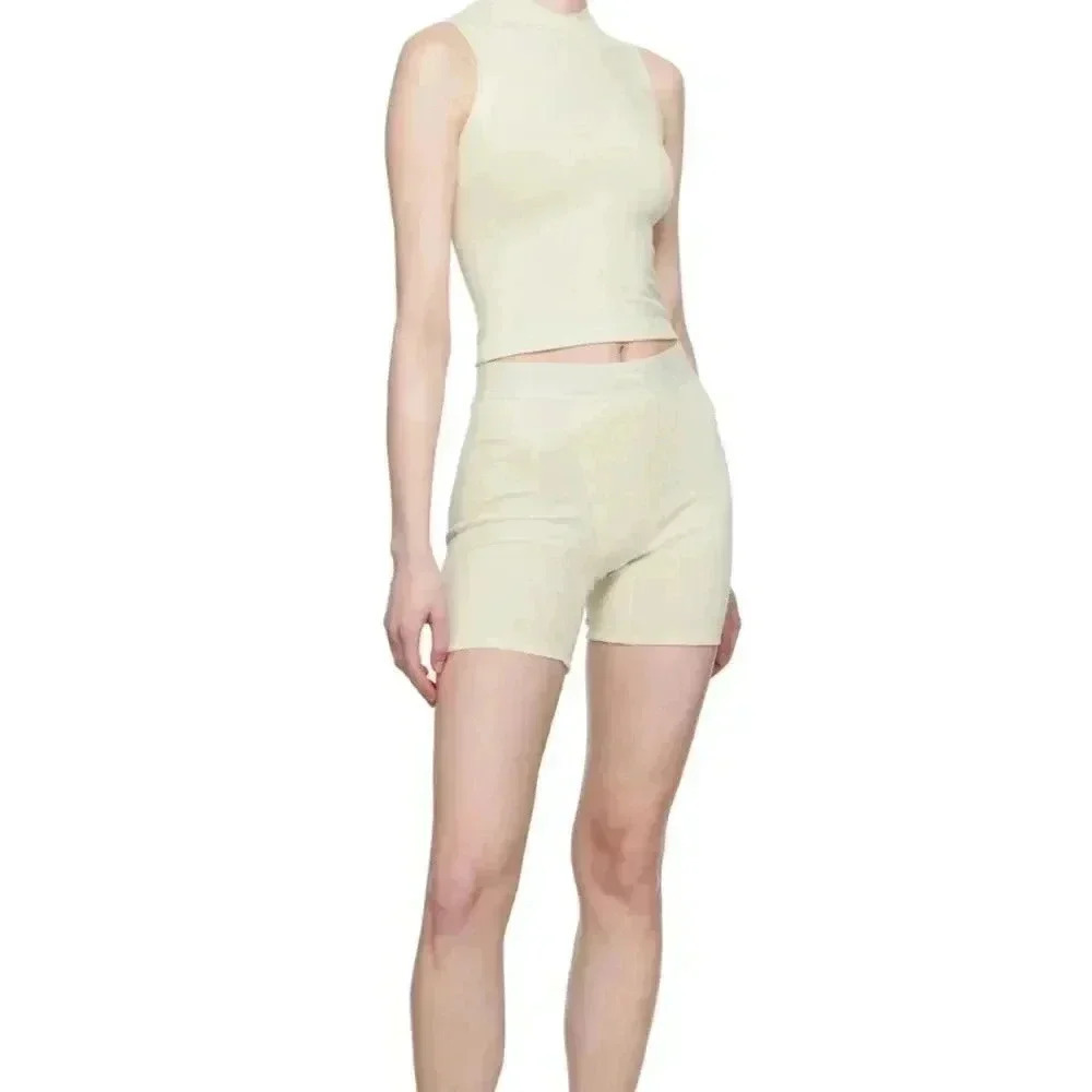 Skims Off-White Cotton Jersey Mock Neck Tank Top XXS